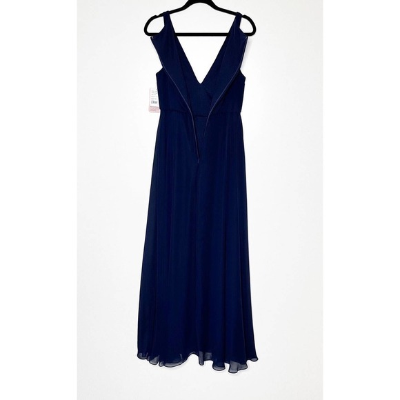 NWT After Six Chiffon Maxi Gown Women's Sleeveless V-Neck Navy Size 8 R - Picture 4 of 6